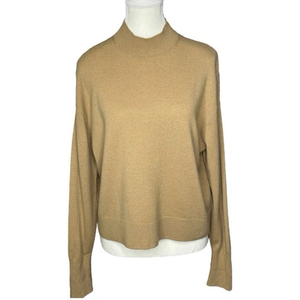 Everlane‎ Women Cashmere Mock Neck Sweater Camel Tan Medium Relaxed Fit Ribbed